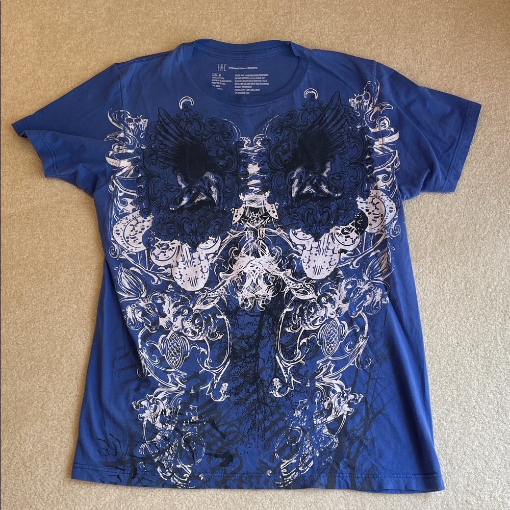 INC International Concepts Y2K Affliction Style Blue T-Shirt Men’s Medium - Picture 2 of 6